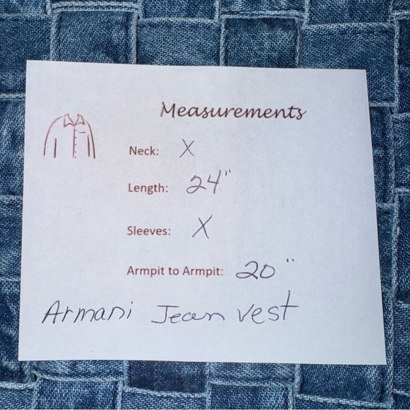 Armani Jeans Mens Denim Vest All Cotton Faded Blue Jean Basket Weave VTG EUC - Picture 7 of 7
